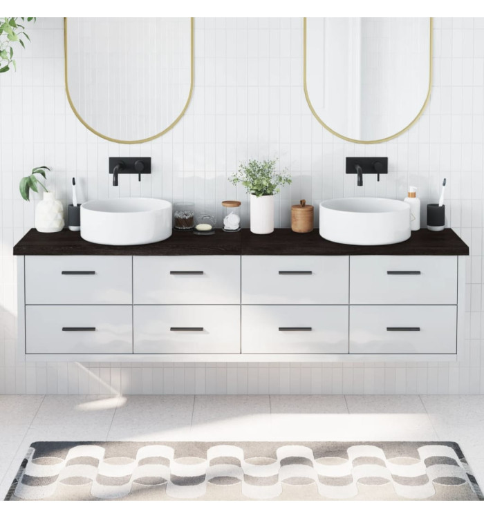 Comptoir de salle de bain marron foncé bois massif traité | Mobilier & Déco