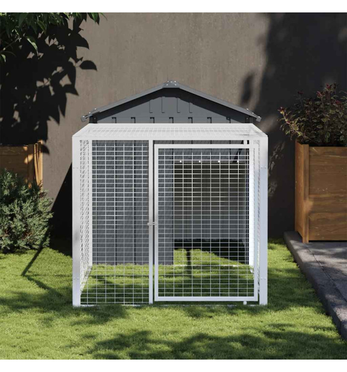Poulailler avec cour anthracite 117x201x123 cm acier galvanisé | Mobilier & Déco