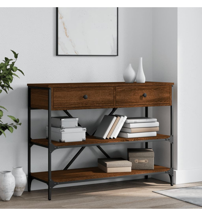 Table console avec tiroirs et étagères chêne marron | Mobilier & Déco
