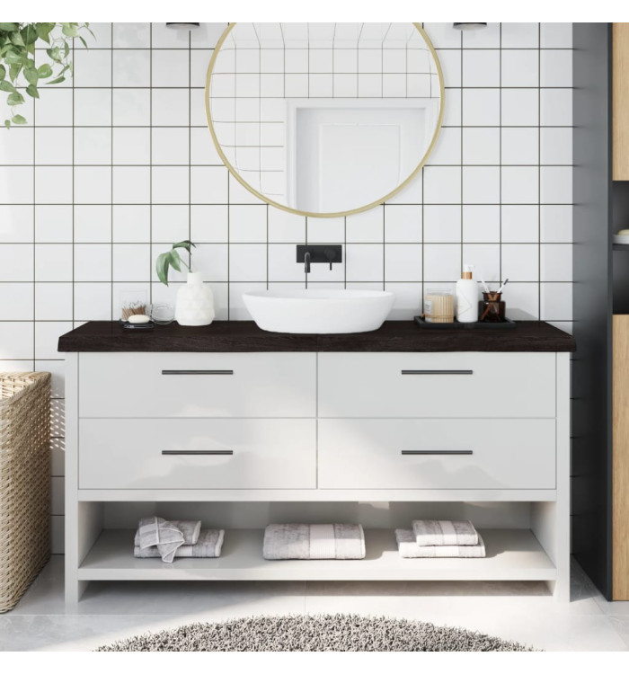 Comptoir de salle de bain marron foncé bois massif traité | Mobilier & Déco