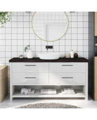 Comptoir de salle de bain marron foncé bois massif traité | Mobilier & Déco