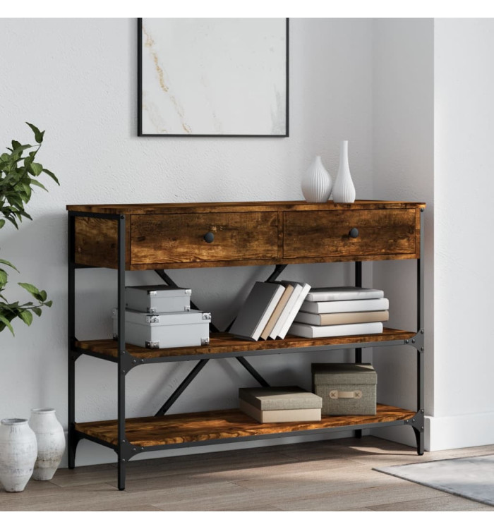 Table console avec tiroirs et étagères chêne fumé | Mobilier & Déco