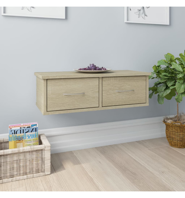 Étagère murale avec tiroirs Chêne sonoma Bois d'ingénierie | Mobilier & Déco