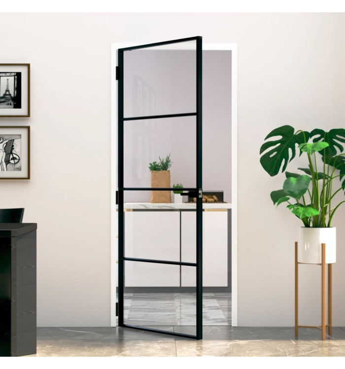 Porte d'intérieur Noir 83x201,5 cm Trempé verre aluminium fin | Mobilier & Déco