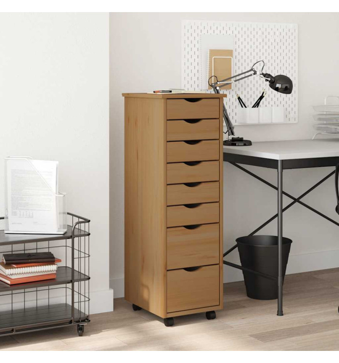 Armoire roulante avec tiroirs MOSS bois de pin marron miel | Mobilier & Déco