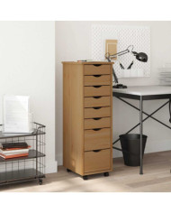 Armoire roulante avec tiroirs MOSS bois de pin marron miel | Mobilier & Déco