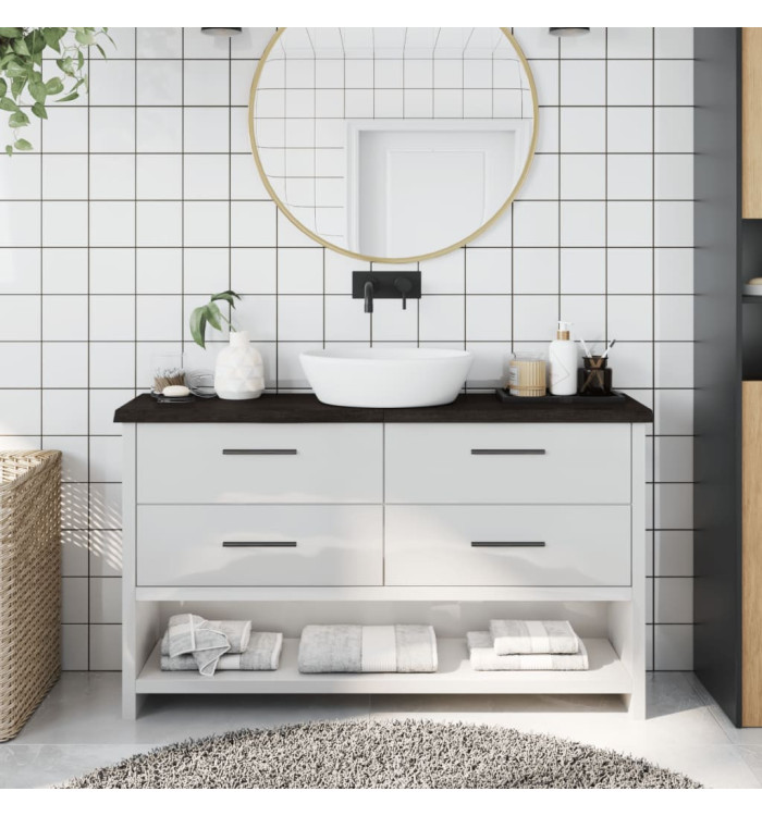 Comptoir de salle de bain marron foncé bois massif traité | Mobilier & Déco