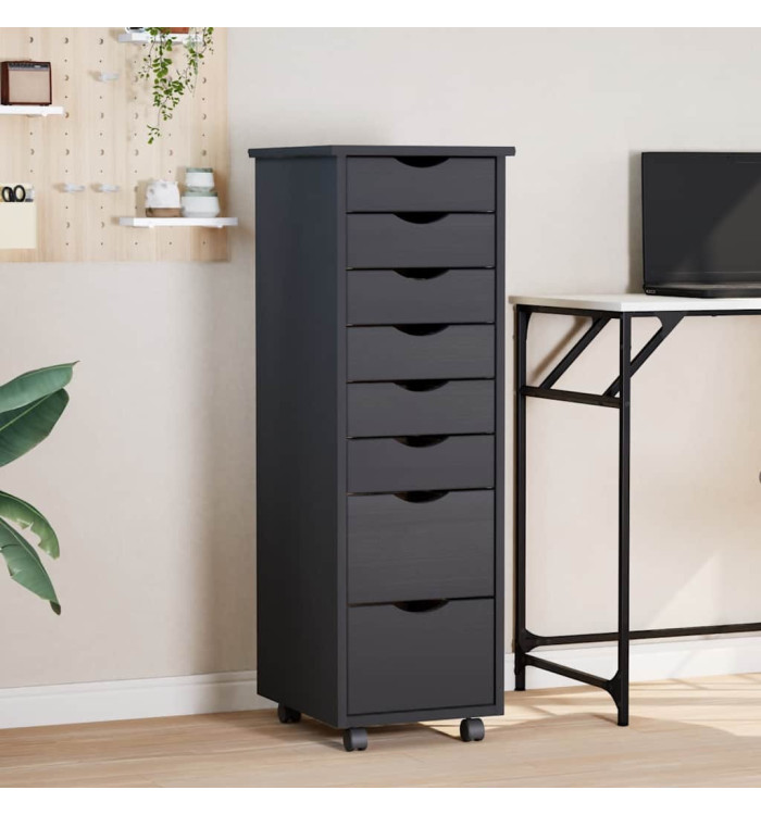 Armoire roulante avec tiroirs MOSS gris bois de pin solide | Mobilier & Déco