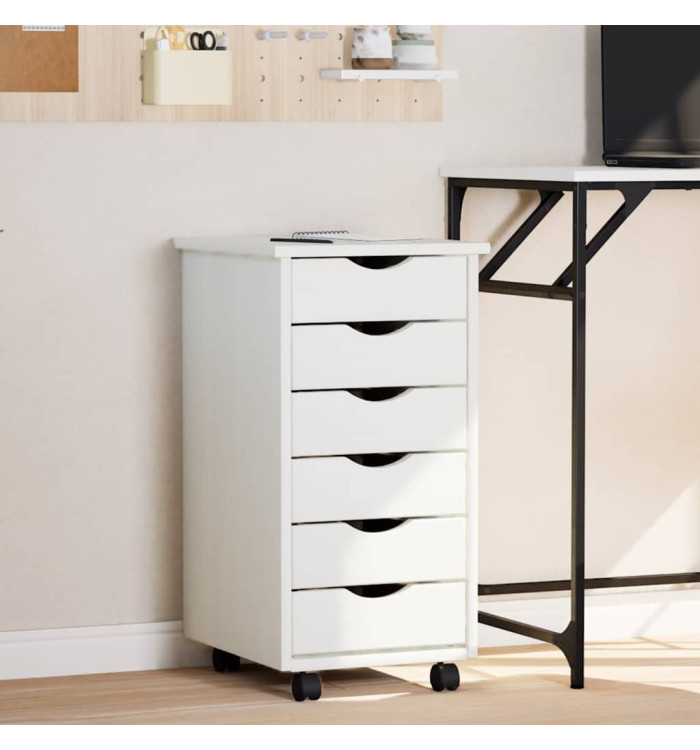 Armoire roulante avec tiroirs MOSS blanc bois de pin solide | Mobilier & Déco