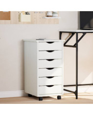 Armoire roulante avec tiroirs MOSS blanc bois de pin solide | Mobilier & Déco