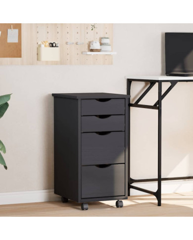 Armoire roulante avec tiroirs MOSS gris bois de pin solide | Mobilier & Déco