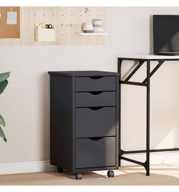 Armoire roulante avec tiroirs MOSS gris bois de pin solide | Mobilier & Déco