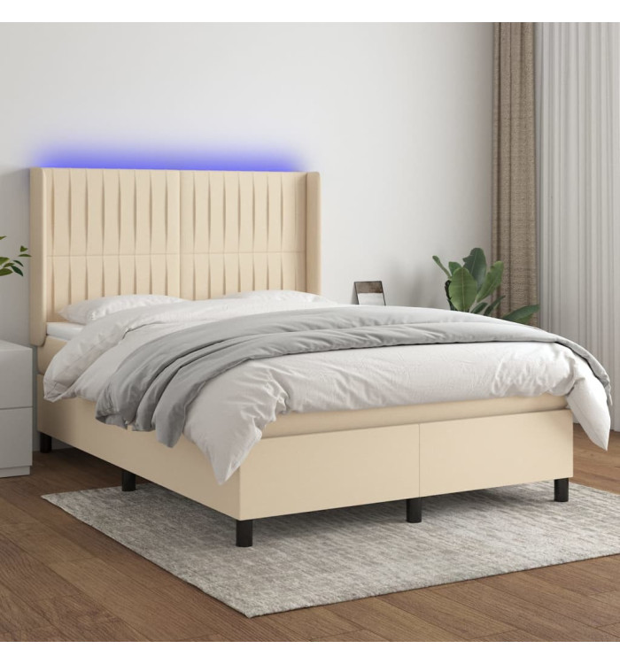 Sommier à lattes de lit matelas et LED Crème 140x200 cm Tissu | Mobilier & Déco