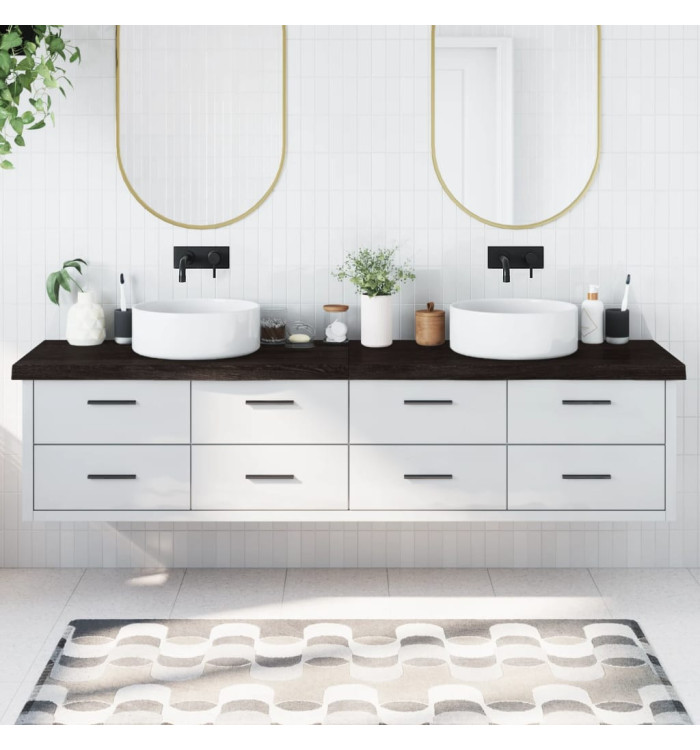 Comptoir de salle de bain marron foncé bois massif traité | Mobilier & Déco