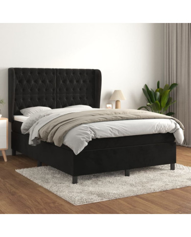 Sommier à lattes de lit avec matelas Noir 140x190 cm Velours | Mobilier & Déco
