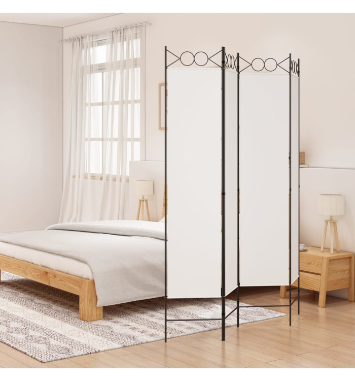 Cloison de séparation 4 panneaux Blanc 160x200 cm Tissu | Mobilier & Déco