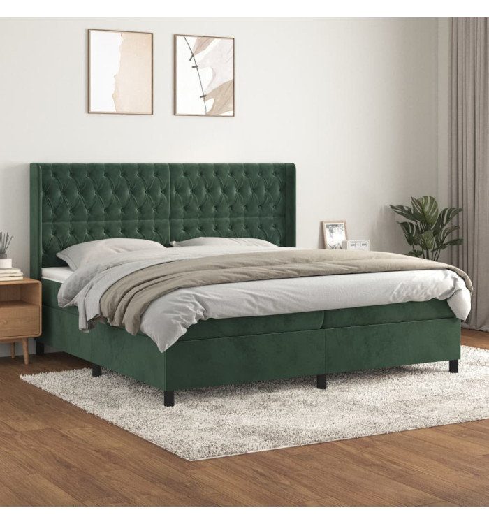 Sommier à lattes de lit et matelas Vert foncé 200x200cm Velours | Mobilier & Déco