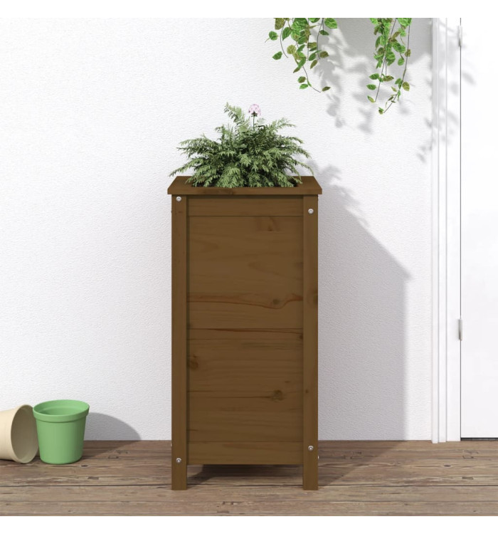 Jardinière marron miel 40x40x78 cm bois massif de pin | Mobilier & Déco