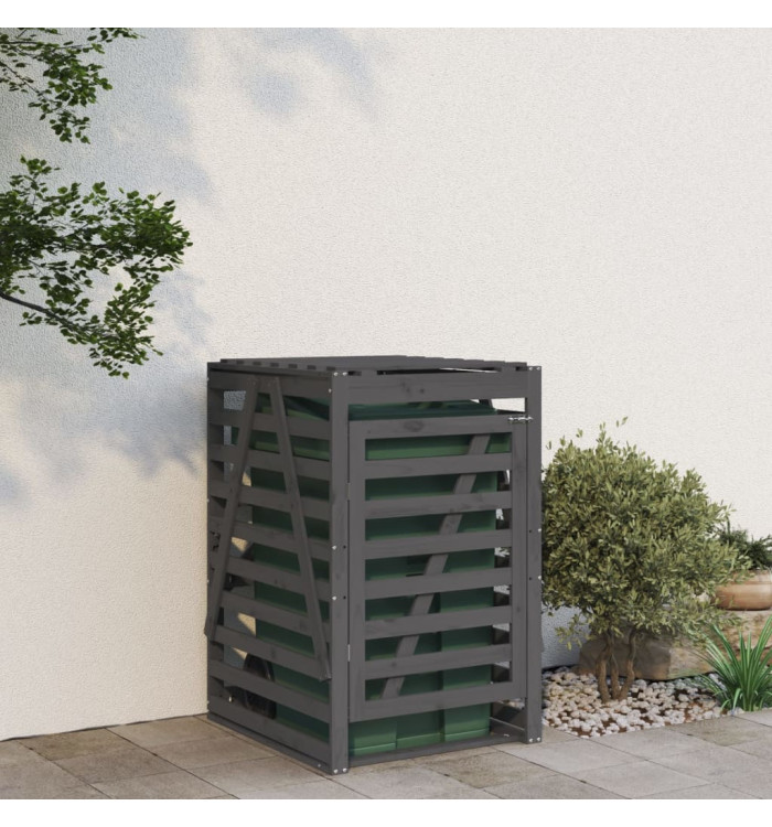 Abri pour poubelle sur roulettes gris bois massif de pin | Mobilier & Déco