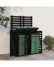 Abri pour poubelle double sur roulettes noir bois massif de pin | Mobilier & Déco