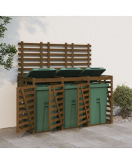 Abri pour poubelle triple sur roulettes marron miel bois pin | Mobilier & Déco