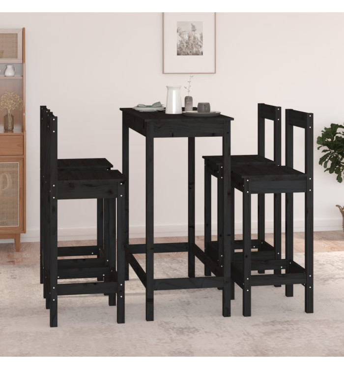 Ensemble de bar 5 pcs Noir Bois de pin massif | Mobilier & Déco