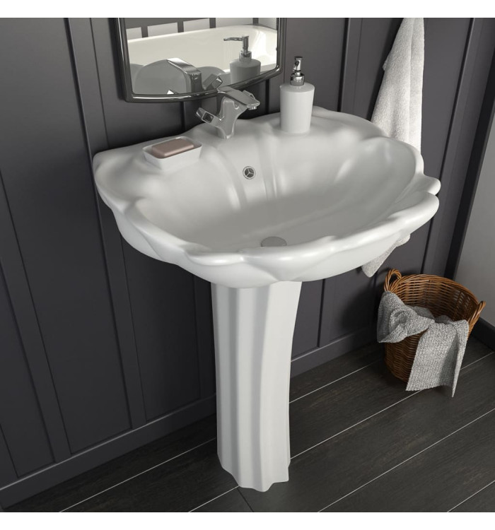 Lavabo autoportant avec socle Céramique Blanc 580x510x200 mm | Mobilier & Déco