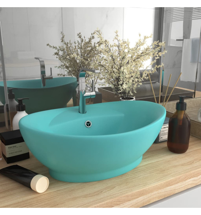 Lavabo ovale à trop-plein Vert clair mat 58,5x39 cm Céramique | Mobilier & Déco