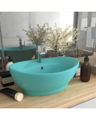 Lavabo ovale à trop-plein Vert clair mat 58,5x39 cm Céramique | Mobilier & Déco