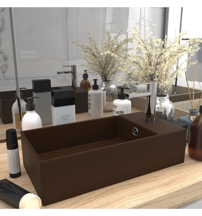Lavabo de salle de bain avec trop-plein Céramique Marron foncé | Mobilier & Déco