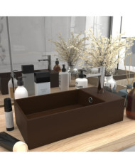 Lavabo de salle de bain avec trop-plein Céramique Marron foncé | Mobilier & Déco
