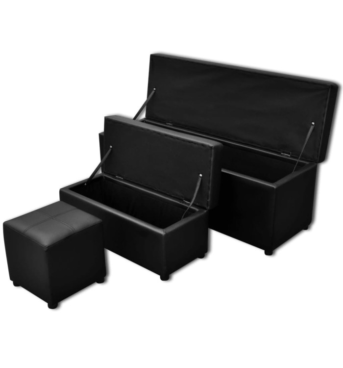 Set de banc de rangement en simili cuir Noir | Mobilier & Déco