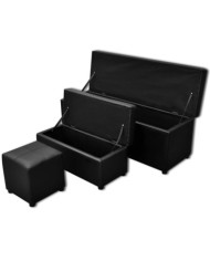 Set de banc de rangement en simili cuir Noir | Mobilier & Déco