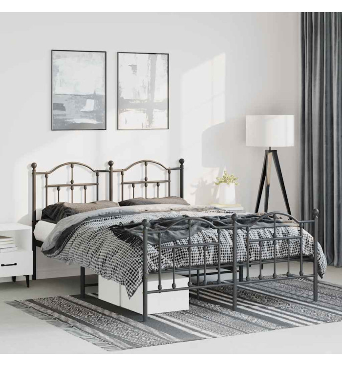 Cadre de lit métal sans matelas avec pied de lit noir 135x190cm | Mobilier & Déco