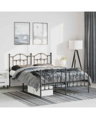 Cadre de lit métal sans matelas avec pied de lit noir 135x190cm | Mobilier & Déco