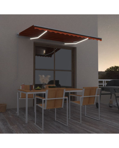 Auvent manuel rétractable avec LED 300x250 cm Orange et marron | Mobilier & Déco