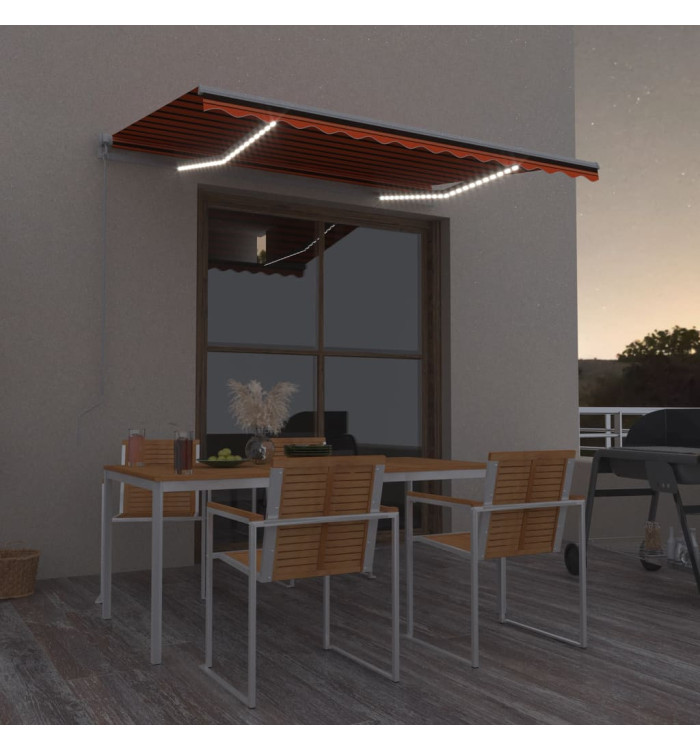 Auvent manuel rétractable avec LED 300x250 cm Orange et marron | Mobilier & Déco