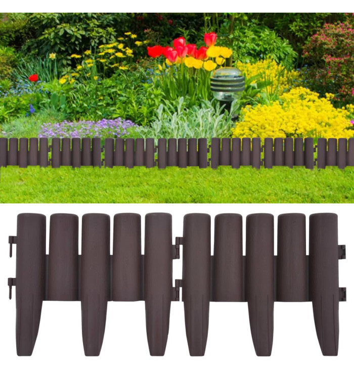 Bordures de pelouse 36 pcs Marron 10 m PP | Mobilier & Déco