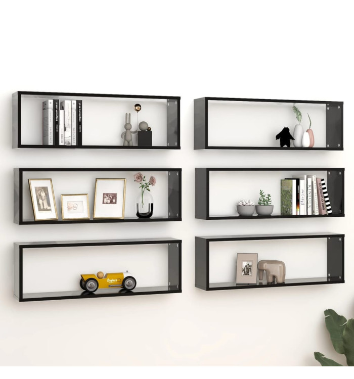 Étagères cube murales 6 pcs Noir 80x15x26,5cm bois d'ingénierie | Mobilier & Déco