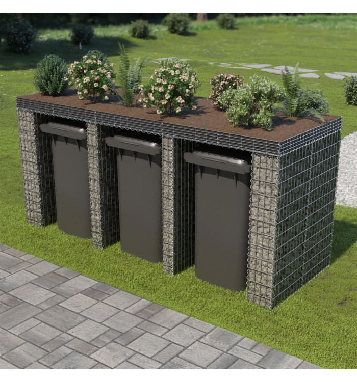 Mur en gabion pour poubelle Acier galvanisé 270x100x130 cm | Mobilier & Déco