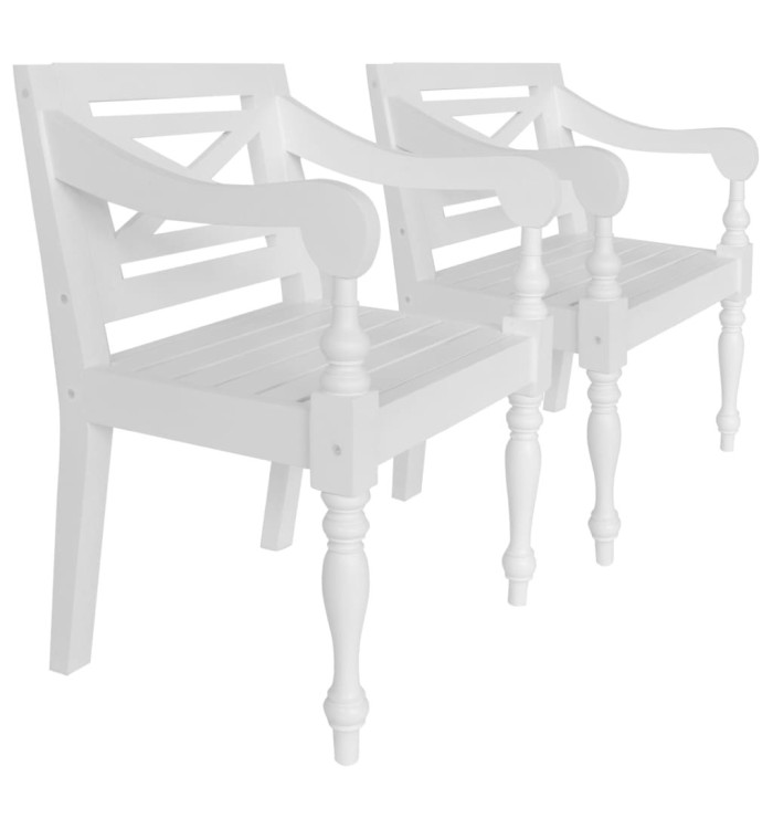 Chaises Batavia lot de 2 blanc bois d'acajou massif | Mobilier & Déco