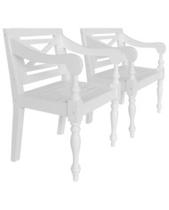 Chaises Batavia lot de 2 blanc bois d'acajou massif | Mobilier & Déco