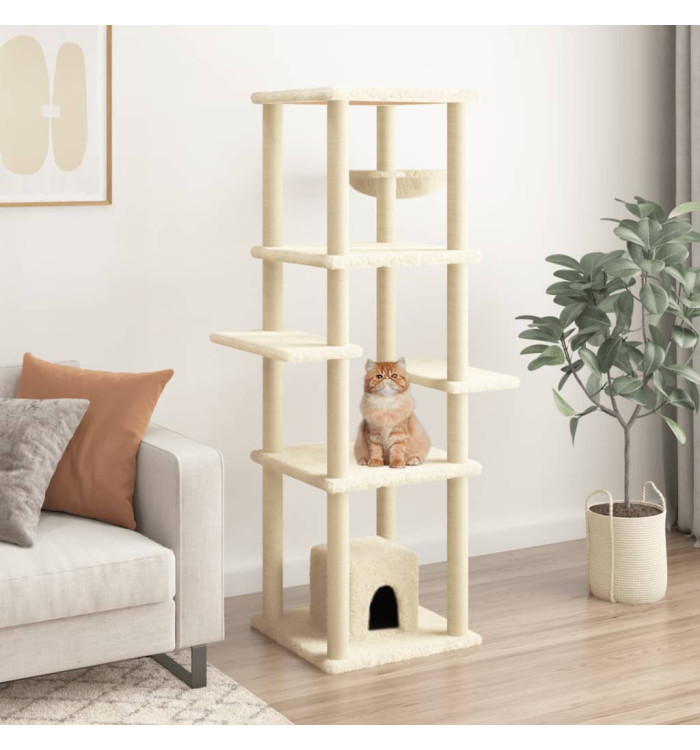 Arbre à chat avec griffoirs en sisal Crème 154 cm | Mobilier & Déco