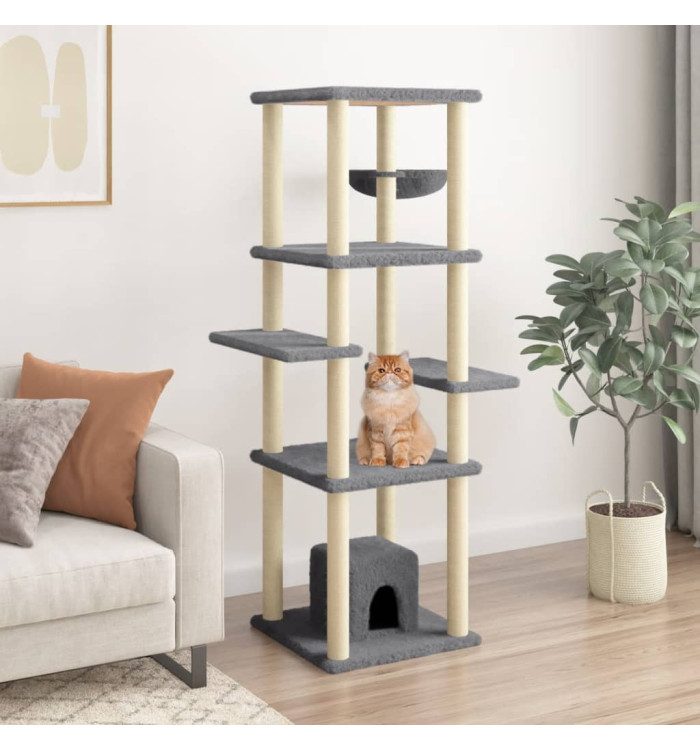 Arbre à chat avec griffoirs en sisal Gris foncé 154 cm | Mobilier & Déco
