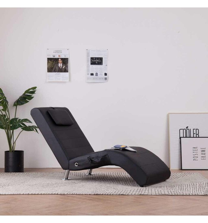 Chaise longue de massage avec oreiller Noir Similicuir | Mobilier & Déco