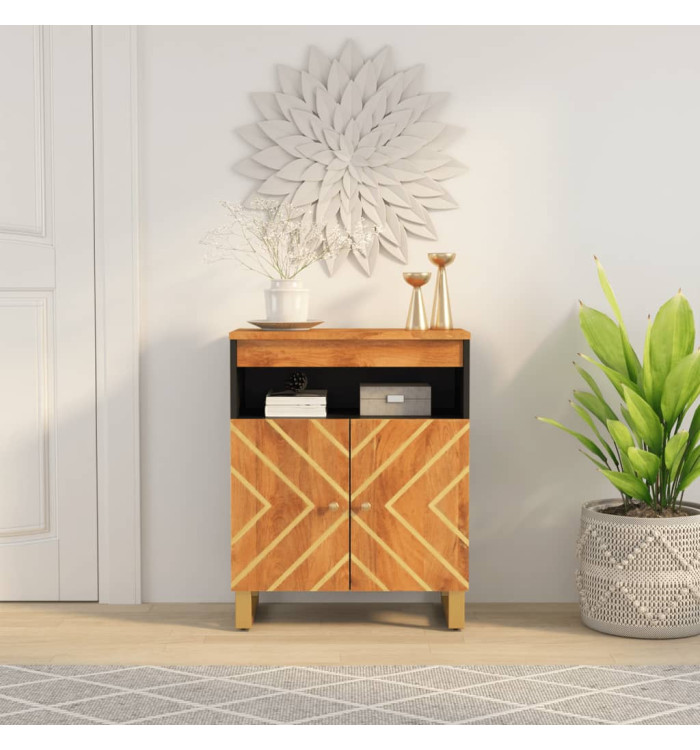 Armoire latérale marron et noir 60x33,5x75 cm bois de manguier | Mobilier & Déco