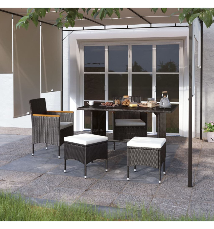 Jeu de chaise et tabouret de jardin 4 pcs Résine tressée Noir | Mobilier & Déco