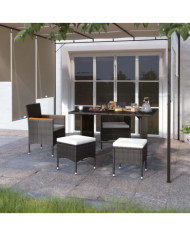 Jeu de chaise et tabouret de jardin 4 pcs Résine tressée Noir | Mobilier & Déco
