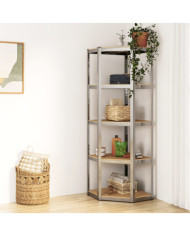 Étagère d'angle à 5 niveaux Argenté Acier et bois d'ingénierie | Mobilier & Déco