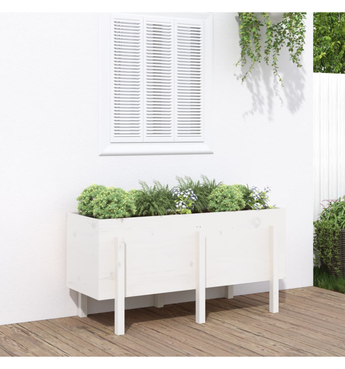 Lit surélevé de jardin blanc 121x50x57 cm bois de pin massif | Mobilier & Déco